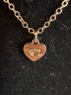 Coach Signature Raised C Heart Pendant Necklace. 14k Gold over Brass. 18 inch